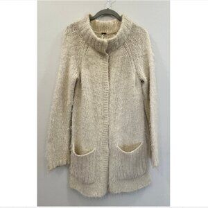Free People Keep It Fuzzy Cardigan Sweater Knit Pockets Cream Small